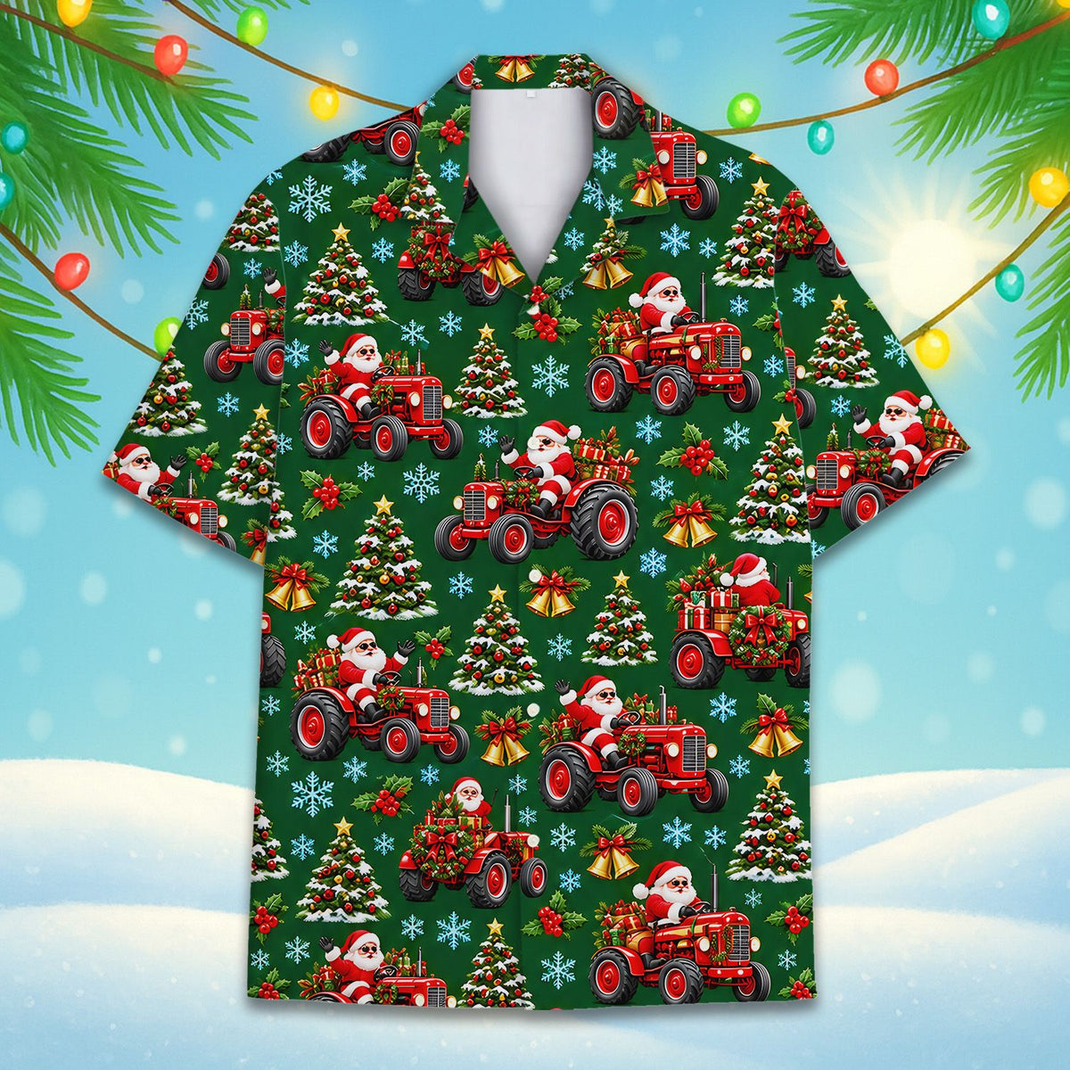 Multicolor front view showing gifts and snowflakes design