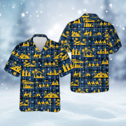 Multicolor matching family christmas hawaiian shirt, front view