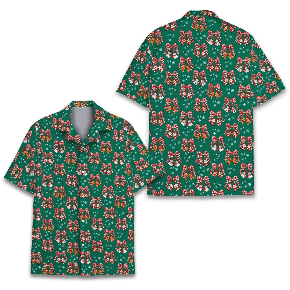 Matching family hawaiian christmas shirt with festive holiday pattern, front view