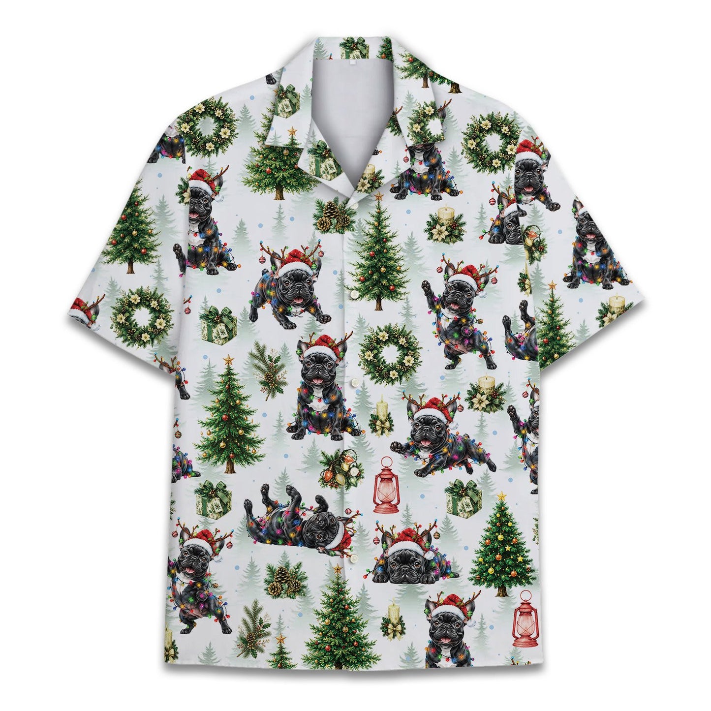 Matching family christmas hawaiian shirt with French Bulldog design