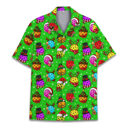 Matching family christmas hawaiian shirt with festive pickleball design, main view
