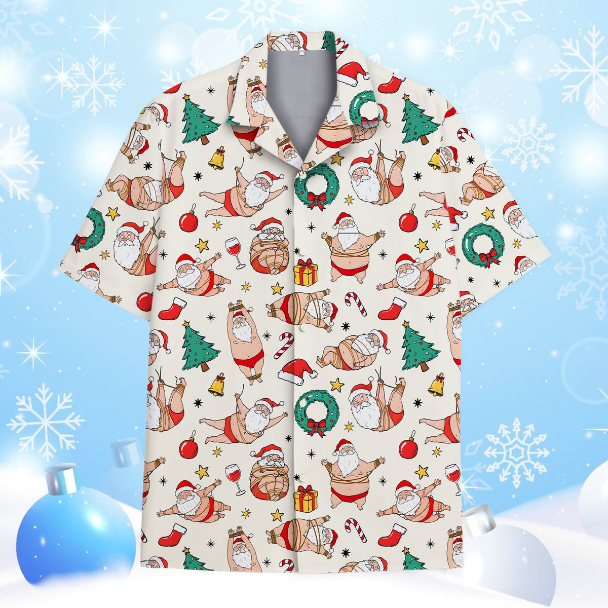 Naughty Santa christmas hawaiian shirt, front view