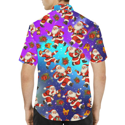 Main view of Christmas hawaiian shirt with retro Santa galaxy design