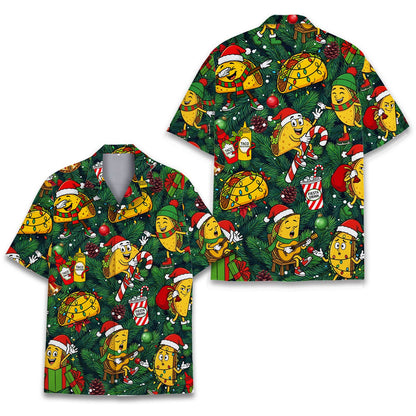 Alternate main view of the festive holiday taco family hawaiian shirt