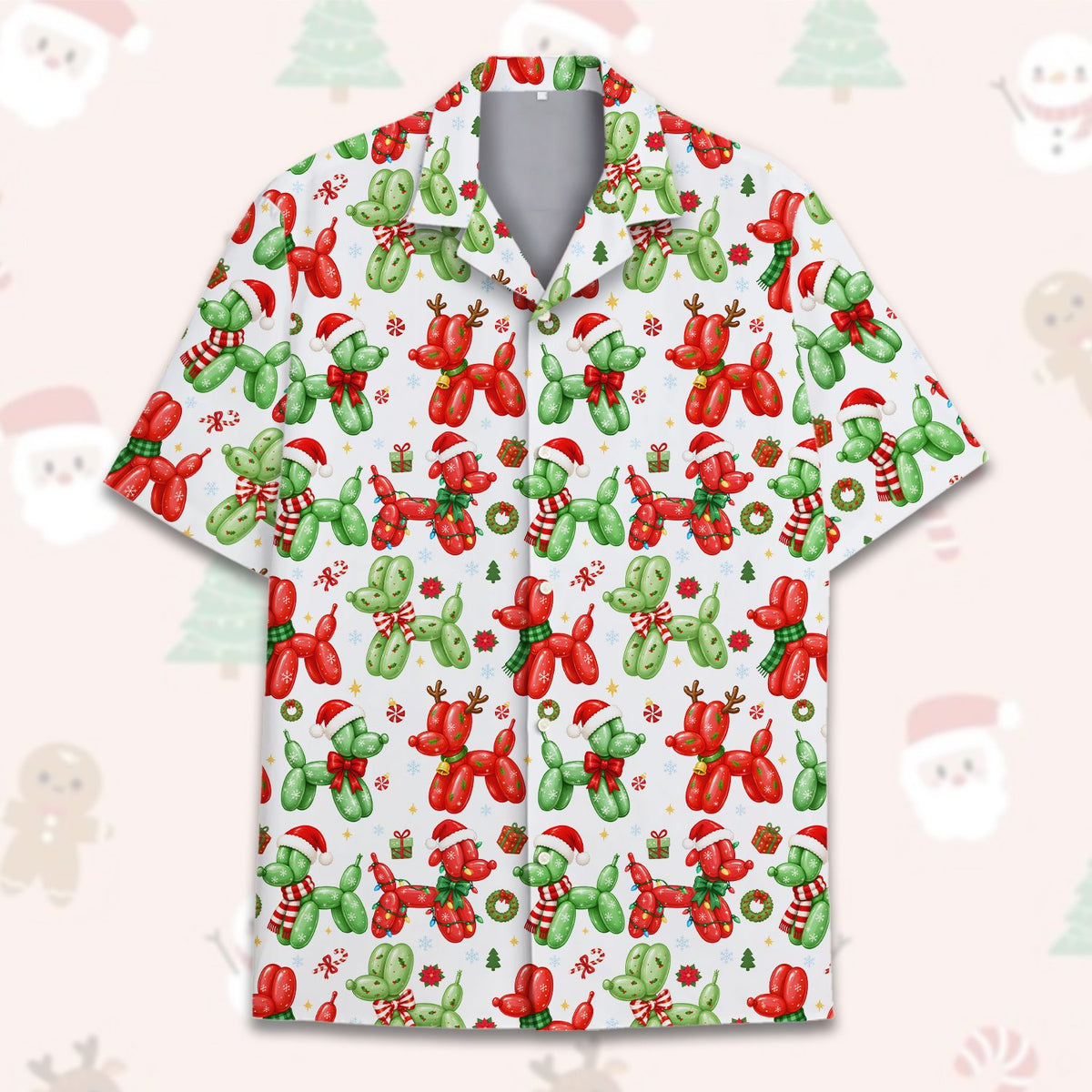 Christmas hawaiian shirt with festive balloon dogs pattern, main view