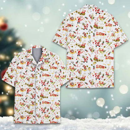 Front view of the matching family hawaiian shirt with Santa pattern