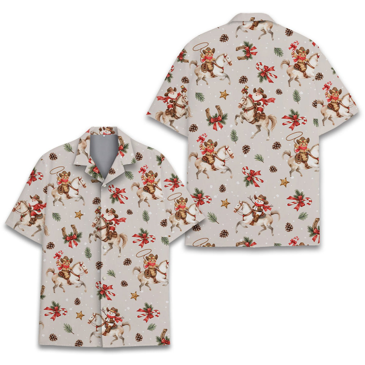 Matching family christmas hawaiian shirt with Western holiday pattern on multicolor, main view