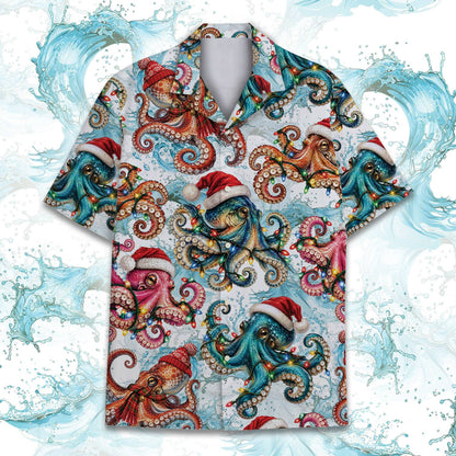 Matching family hawaiian shirts with octopus print, third main view