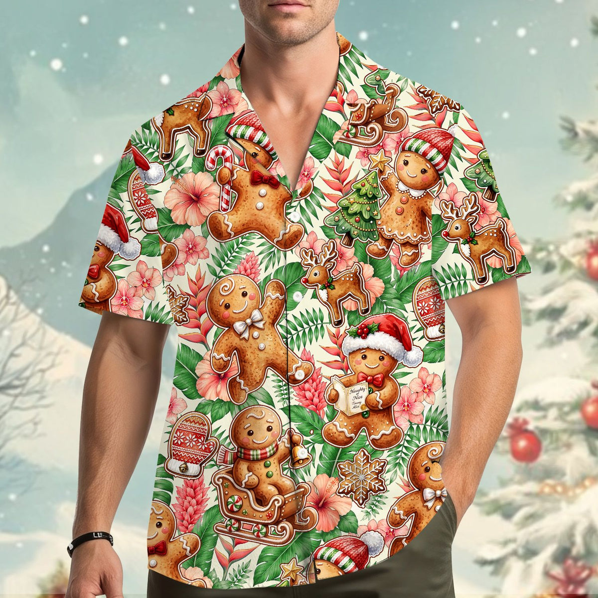 Second lifestyle view of the matching family hawaiian shirts