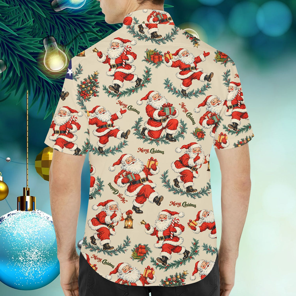 Group lifestyle photo of people in matching family hawaiian shirts