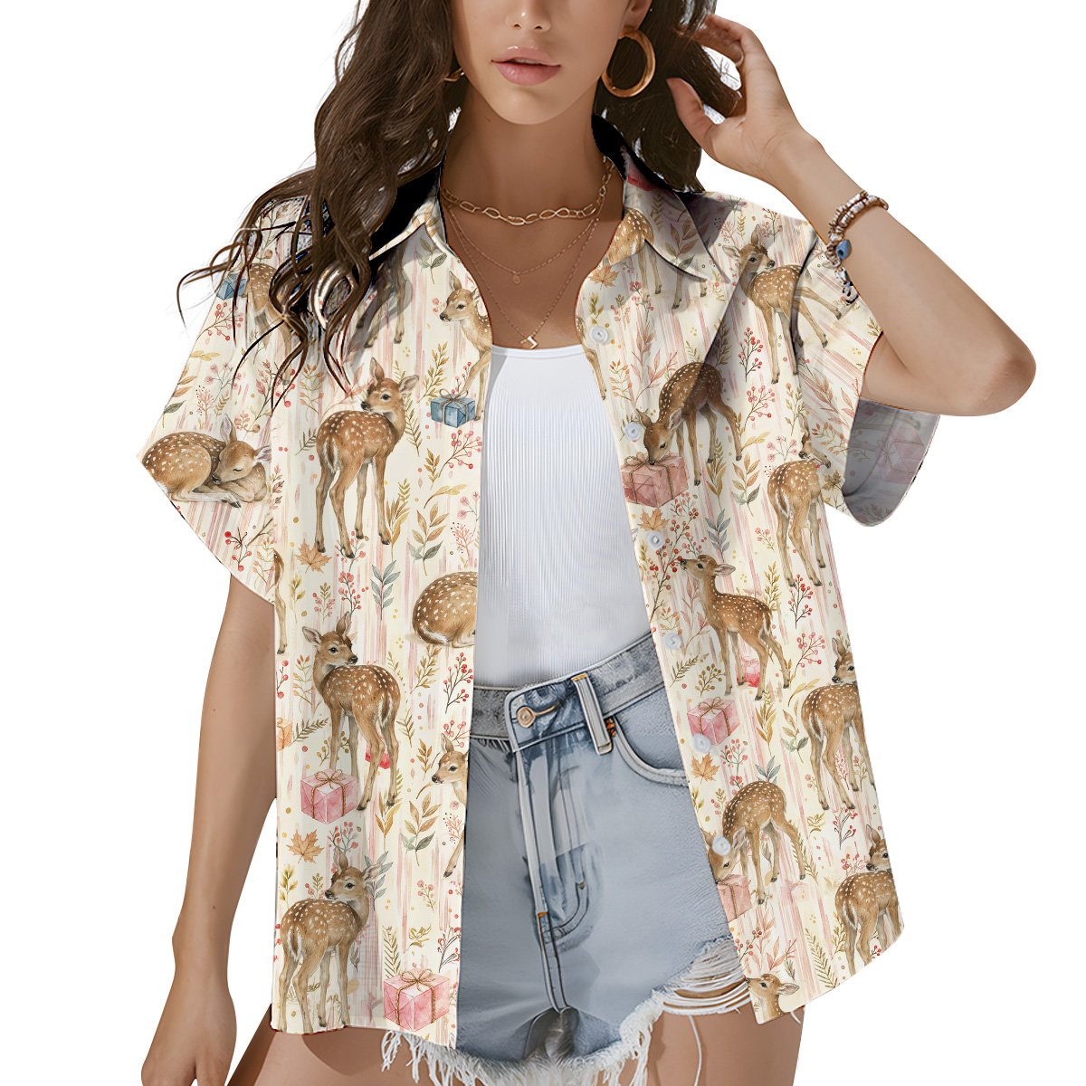 Second lifestyle view showing the festive fawn design