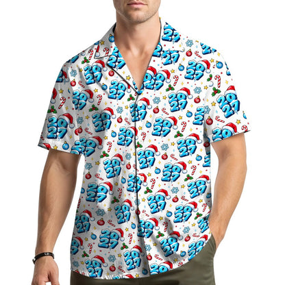 Second lifestyle view showcasing the festive matching hawaiian shirts for family
