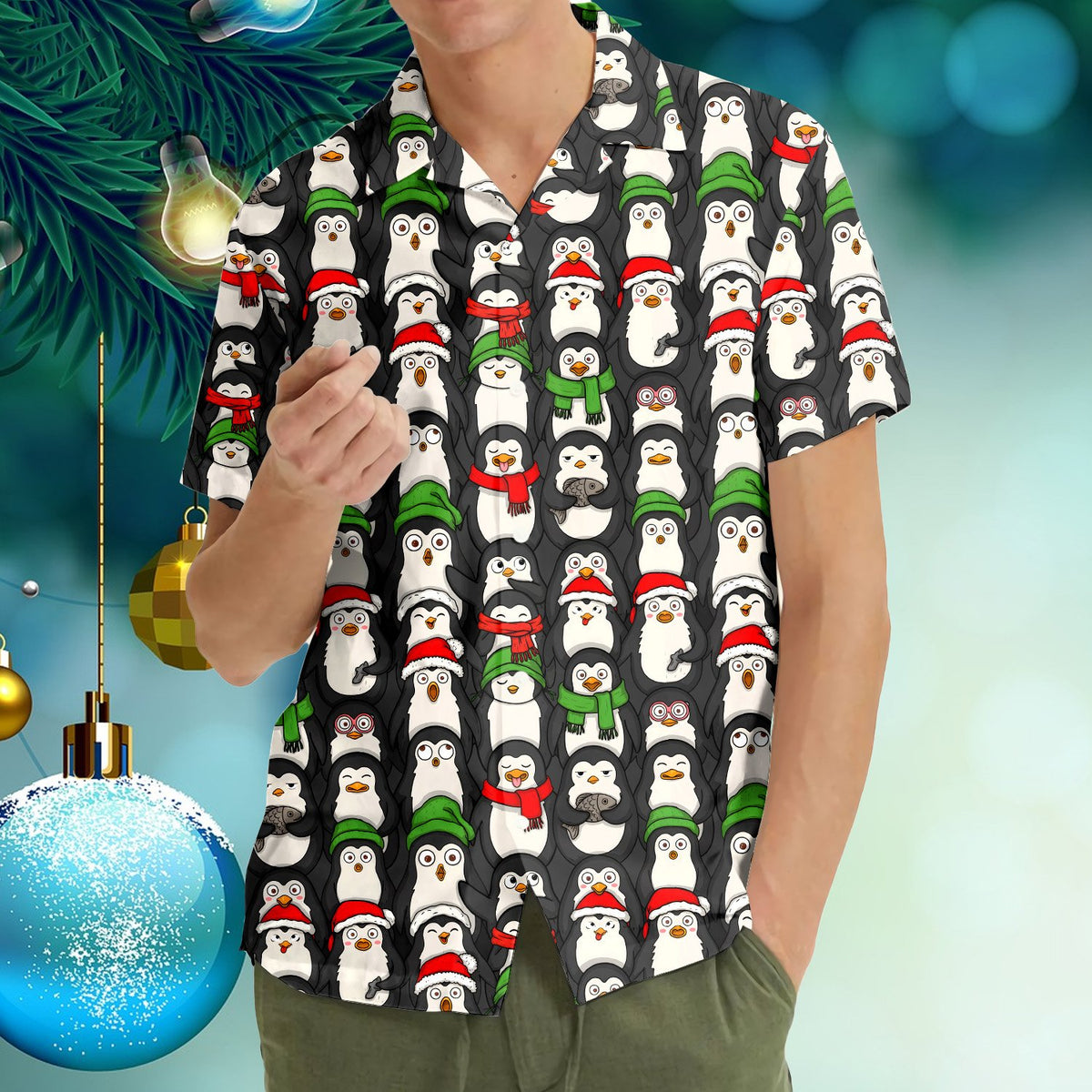 Second lifestyle shot showing the shirts in a holiday setting