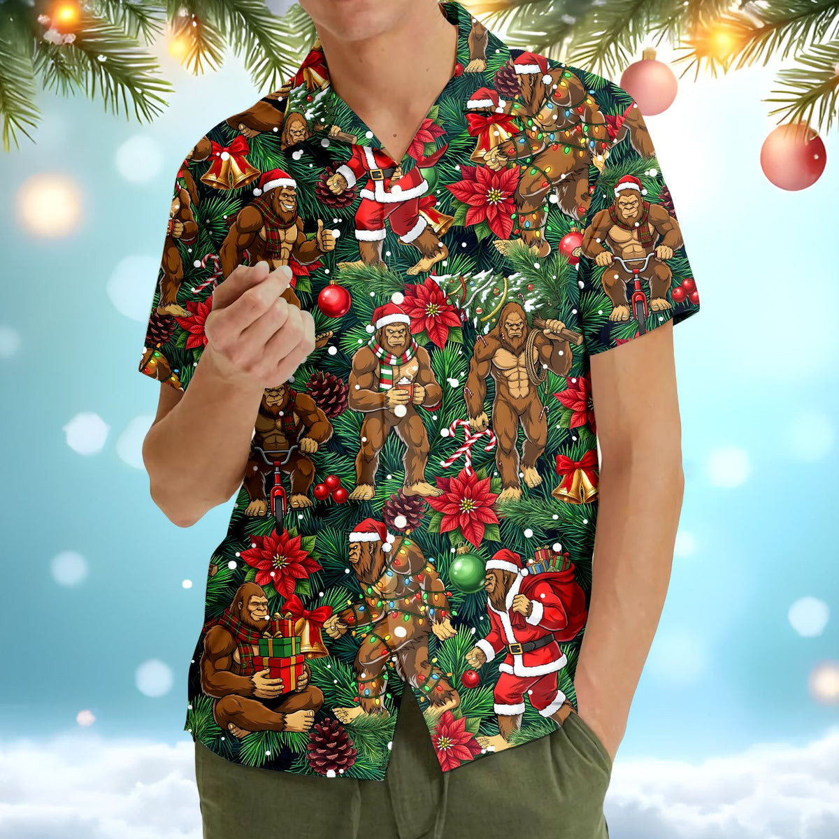 Second lifestyle view of the matching family hawaiian shirts