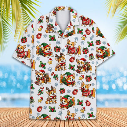 Second lifestyle view showing the holiday corgi shirt in action