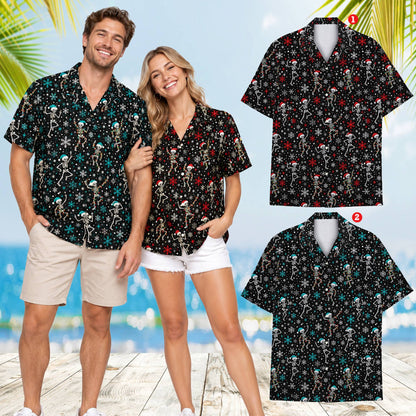 Another lifestyle image featuring the skeleton christmas hawaiian shirt