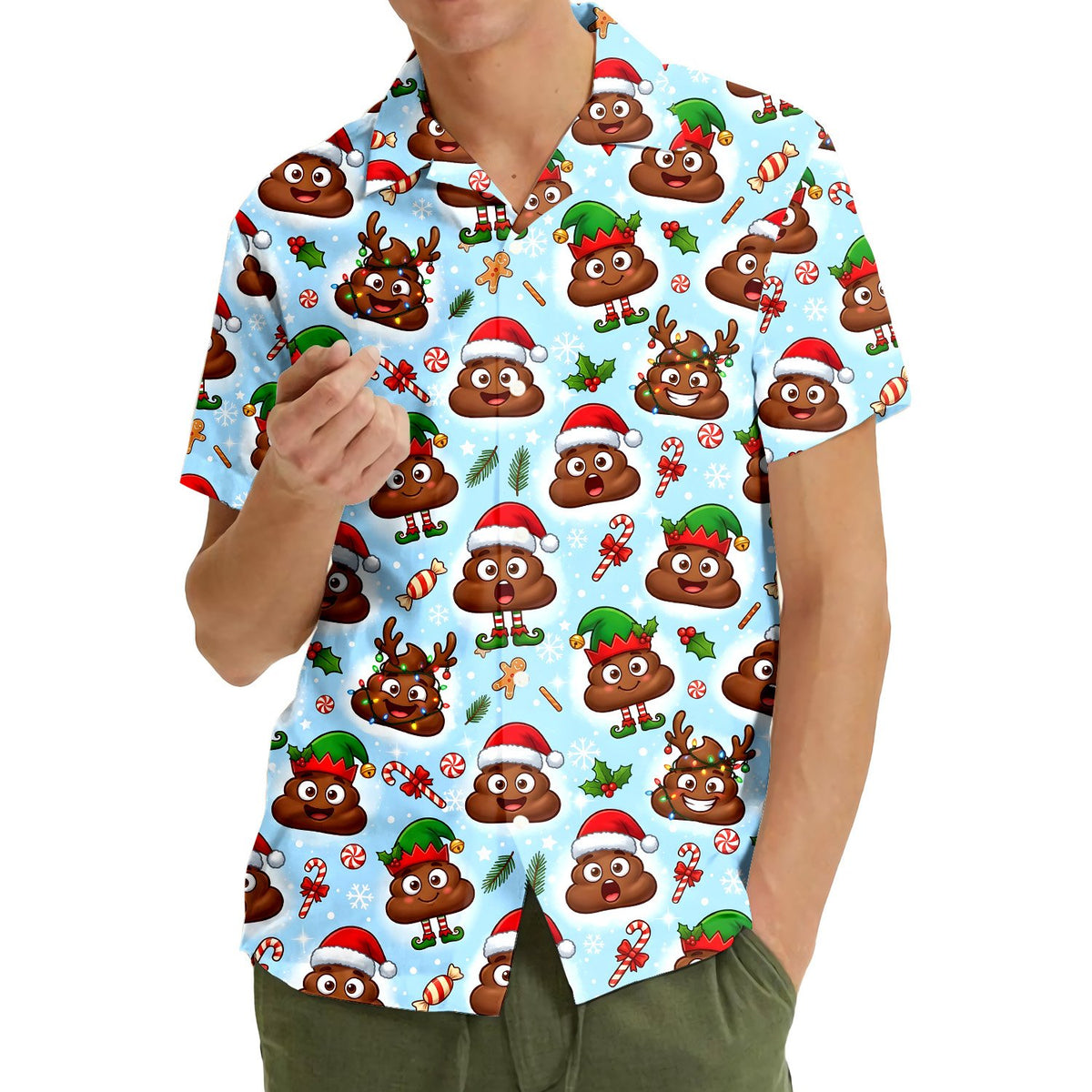 Close-up lifestyle view highlighting the reindeer and Santa emojis