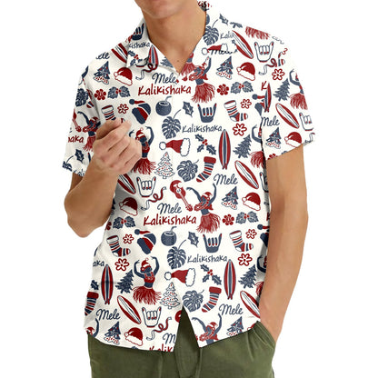 Third lifestyle view showing matching family Christmas Hawaiian shirts