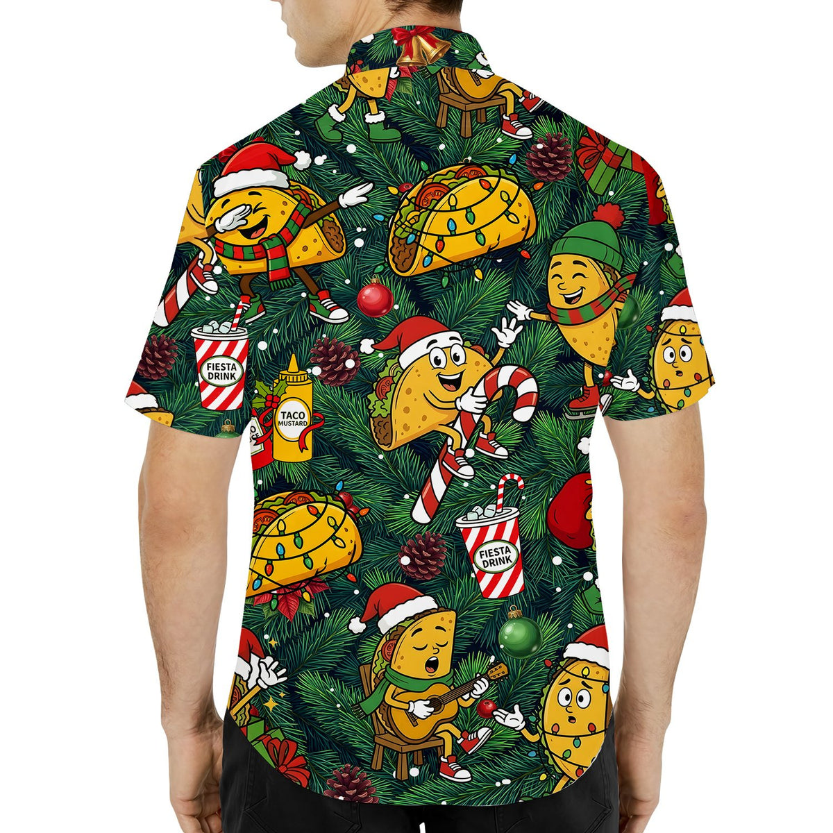 Third lifestyle view showing the holiday hawaiian shirt design
