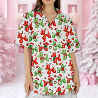 Close-up lifestyle view of the festive balloon dog pattern