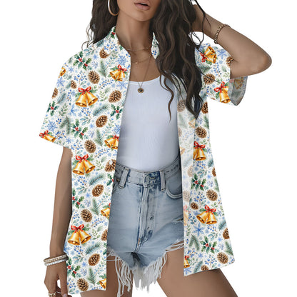 Another lifestyle view of the holiday Hawaiian shirt.