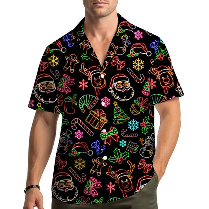 Third lifestyle shot of the neon Christmas icon hawaiian shirt