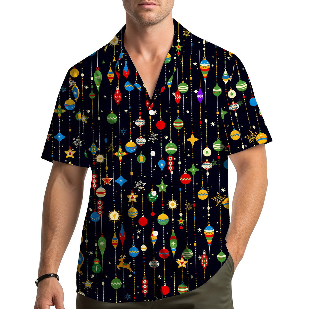 Third lifestyle view of the festive matching hawaiian shirt for family gatherings