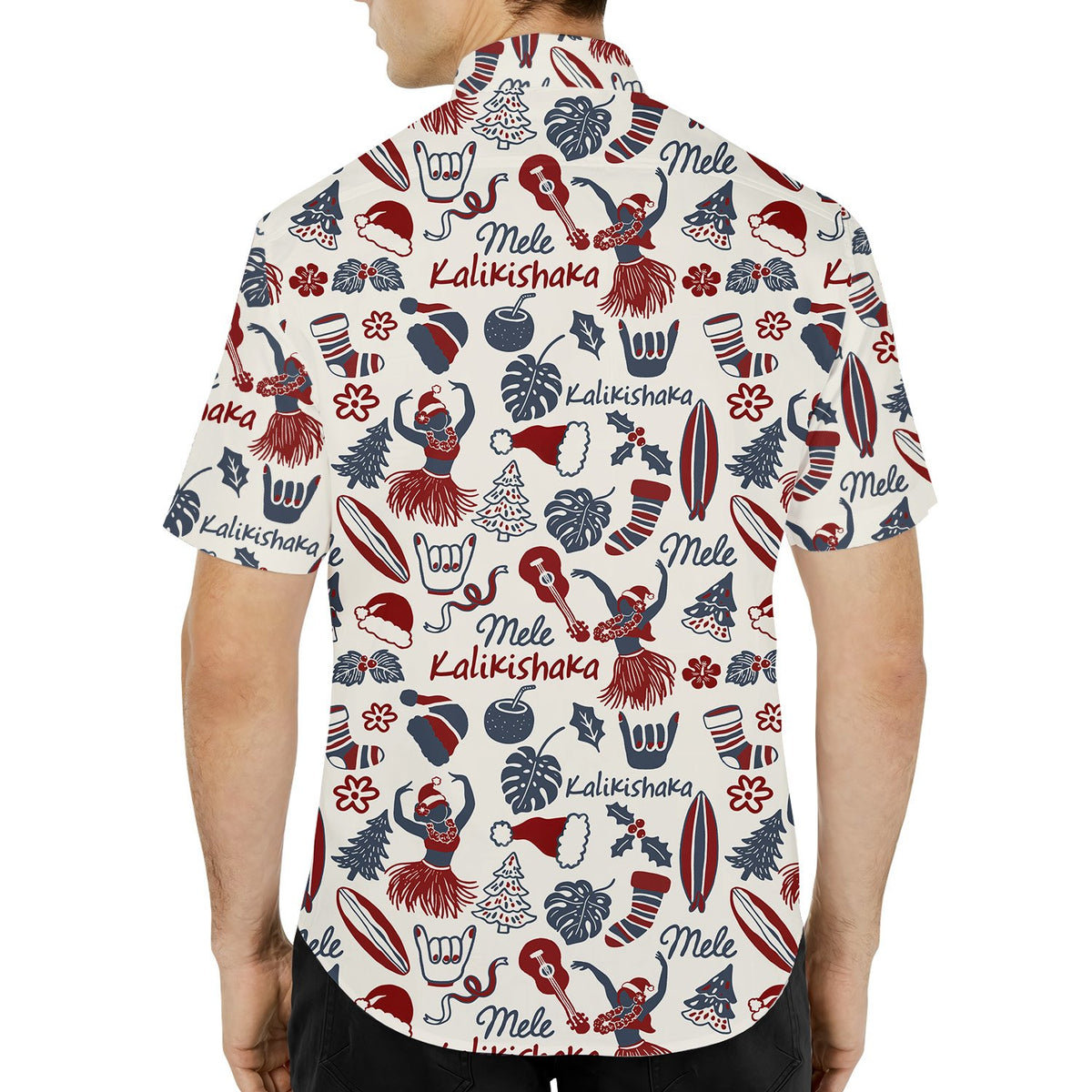 Fourth lifestyle view showing matching family Christmas Hawaiian shirts