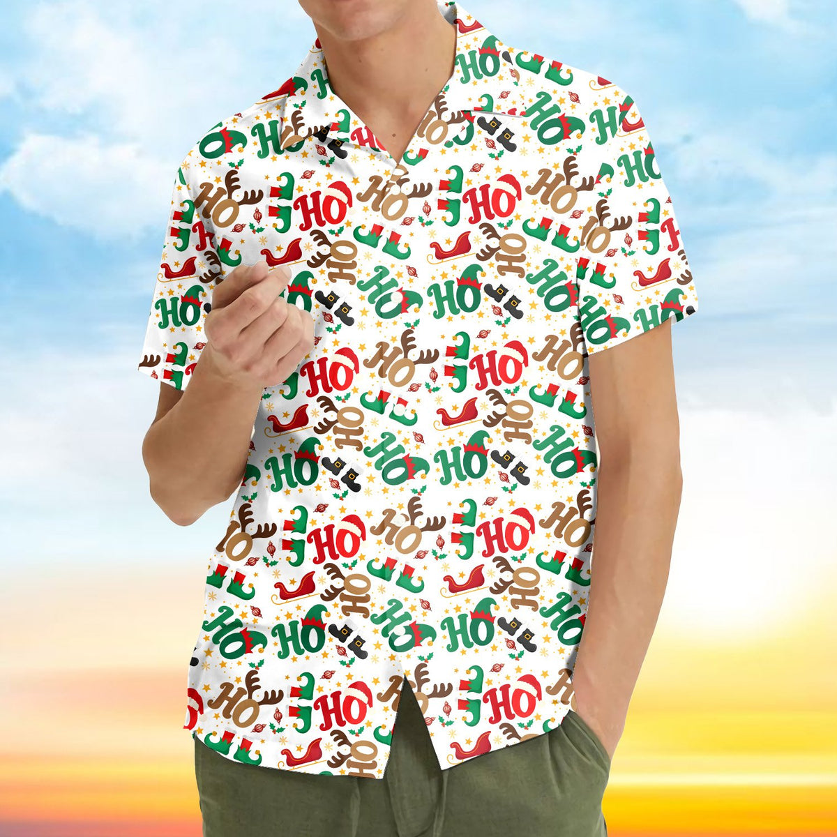 Fourth lifestyle view featuring the christmas hawaiian shirt