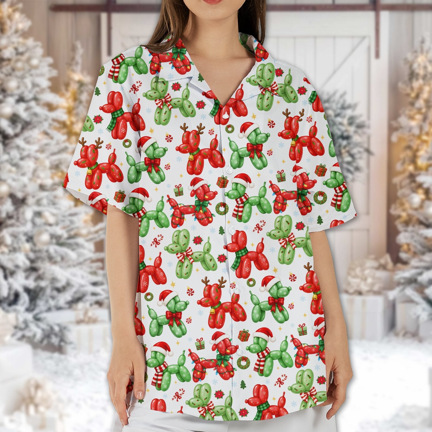Another lifestyle shot of the holiday hawaiian shirt