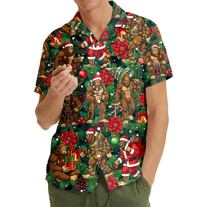 Fourth lifestyle view of the Bigfoot holiday family hawaiian shirts