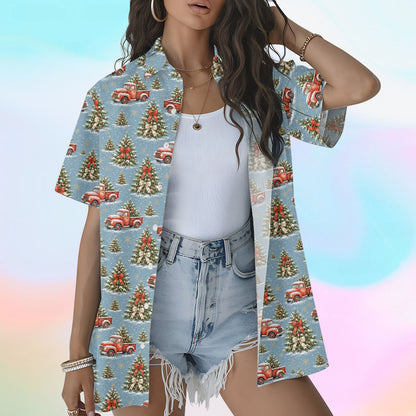 Fifth lifestyle view highlighting the comfortable fit of the hawaiian christmas shirt