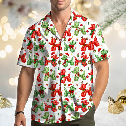 Person modeling the Christmas hawaiian shirt outdoors