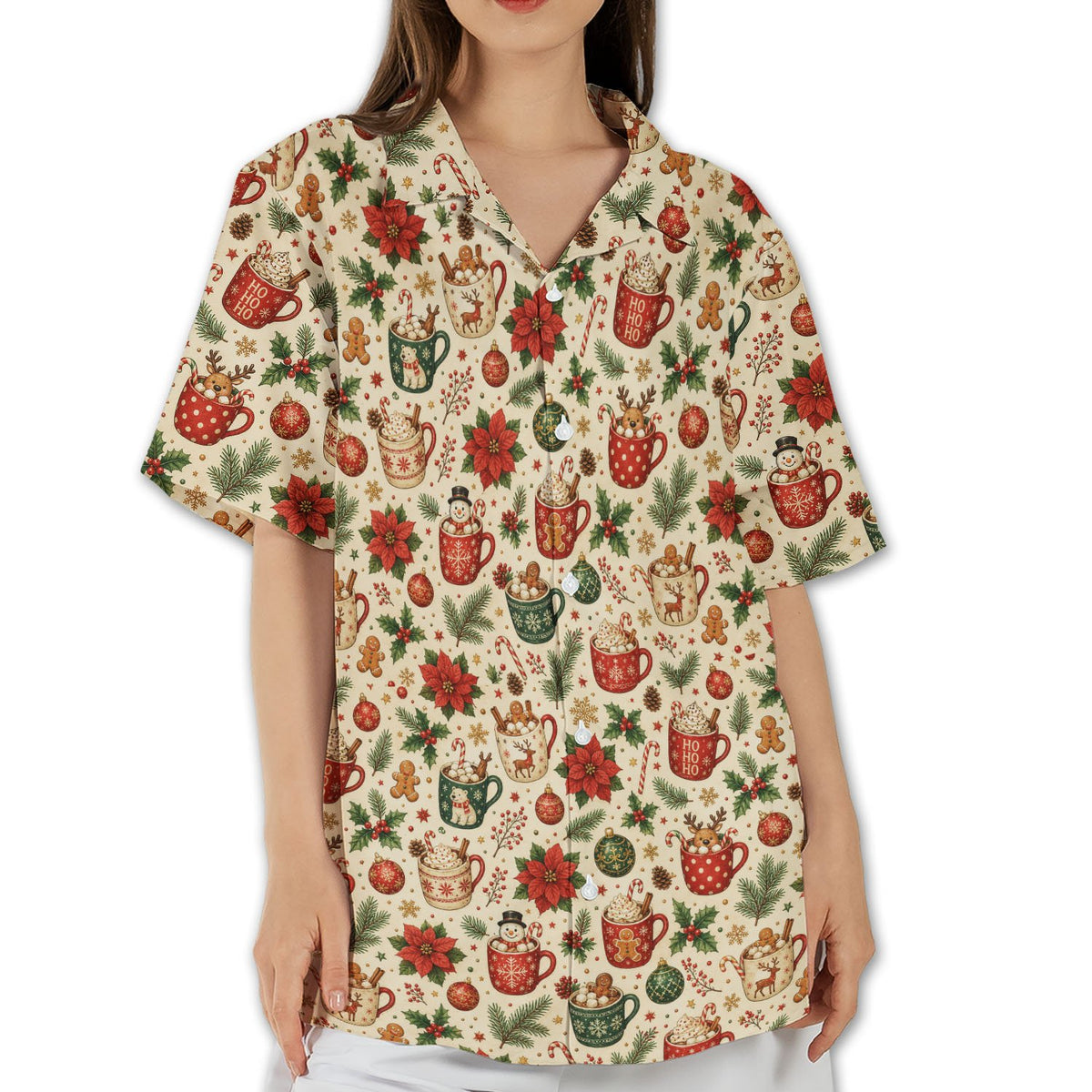 Sixth lifestyle view of the christmas button-down shirt