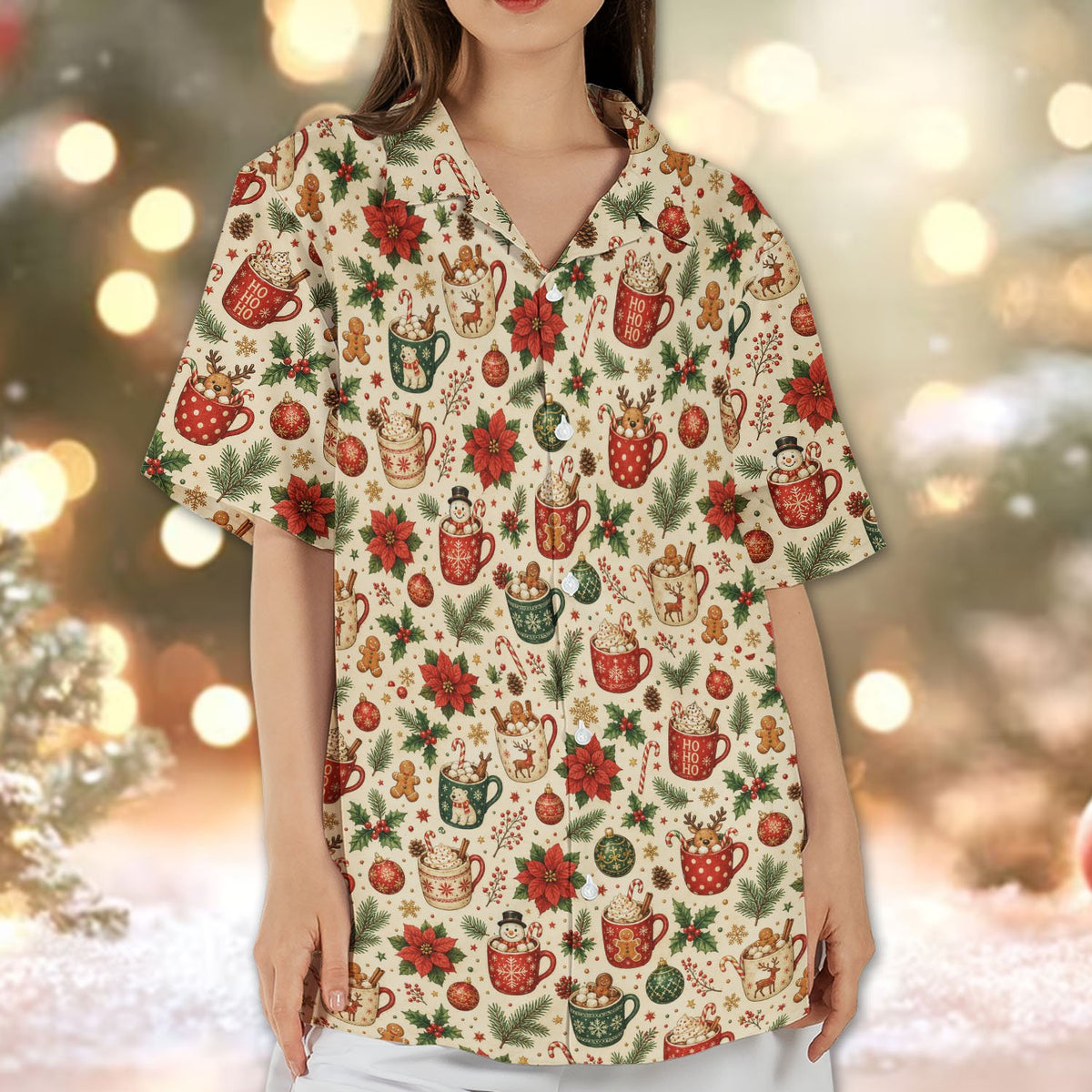 Seventh lifestyle view of the festive hawaiian shirt