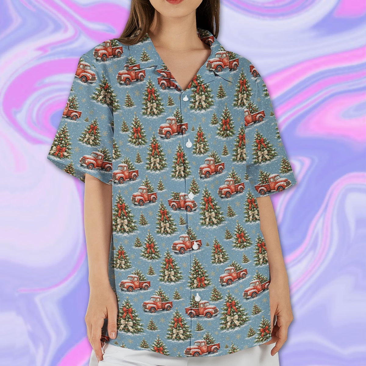 Ninth lifestyle view of the matching family hawaiian shirts being worn together