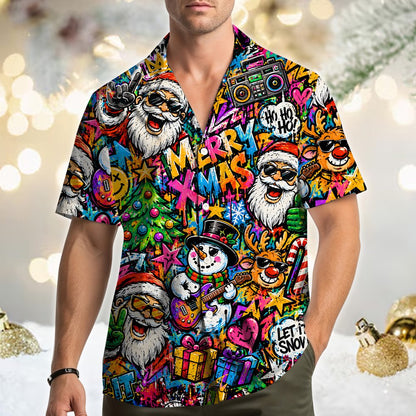 Family wearing matching family hawaiian shirts during the holidays