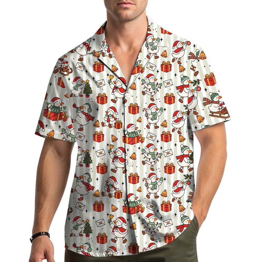Lifestyle view of the Christmas hawaiian shirt worn casually