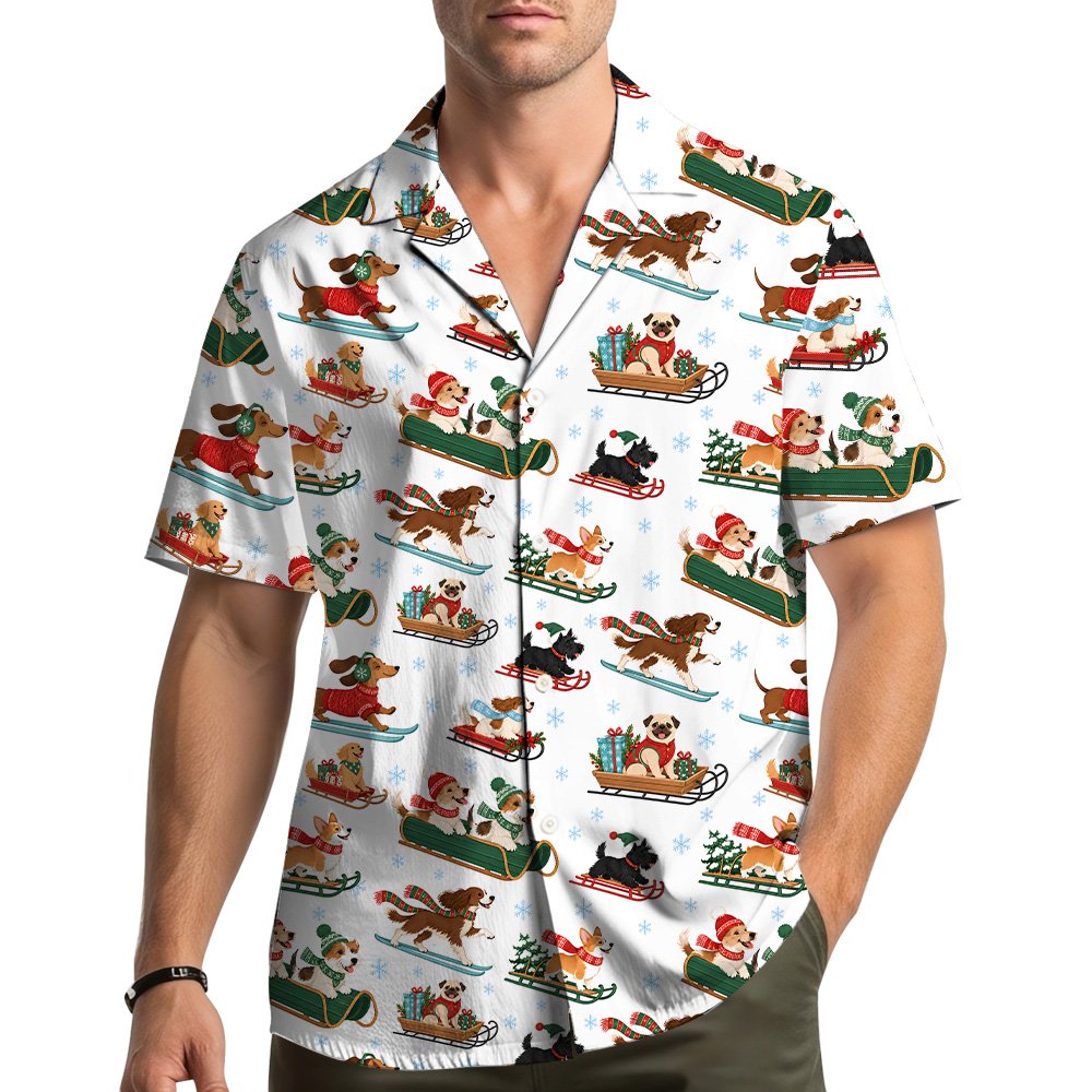 Lifestyle view of people wearing the matching family hawaiian shirts