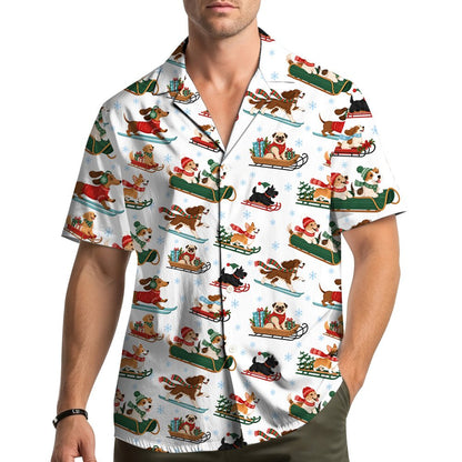Lifestyle view of people wearing the matching family hawaiian shirts