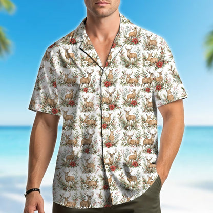 Lifestyle view of the matching family hawaiian shirts worn during the holidays