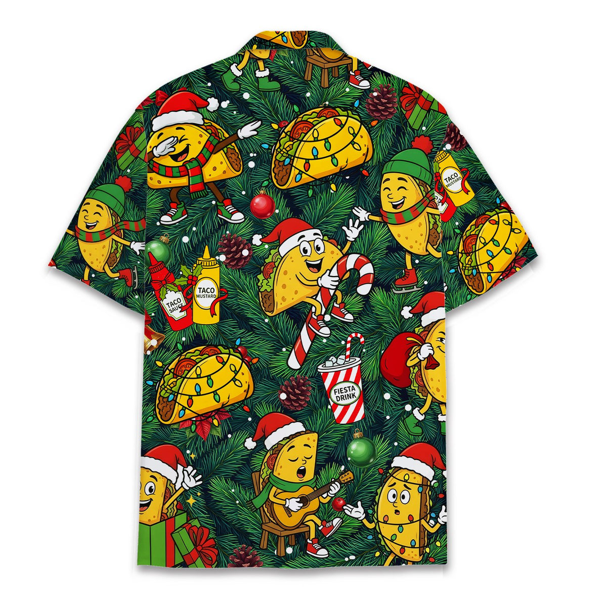 Lifestyle view of a family wearing the matching hawaiian shirts for christmas