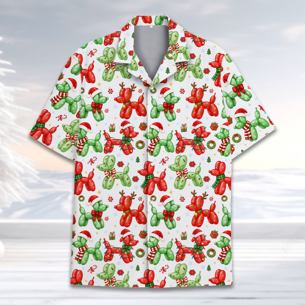 Lifestyle view of a person wearing the Christmas hawaiian shirt
