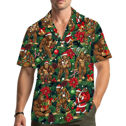 Lifestyle view of a family wearing the Bigfoot matching hawaiian shirts