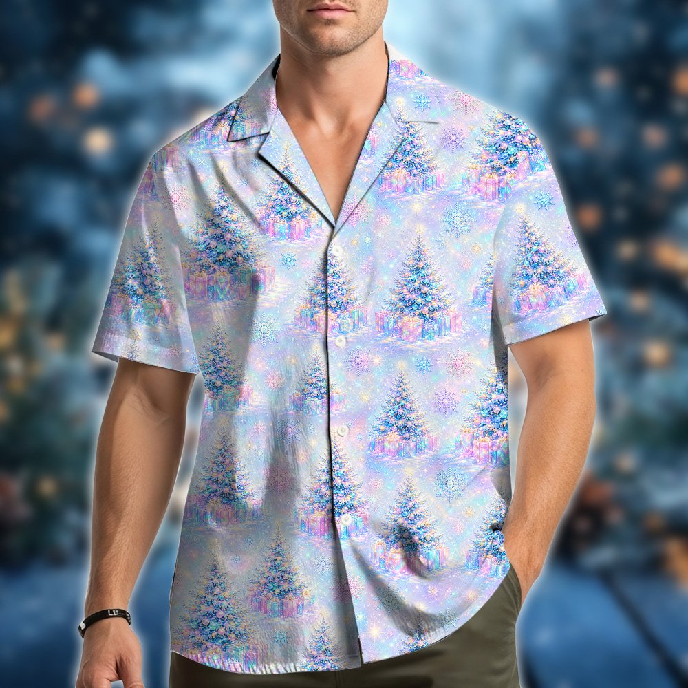 Lifestyle view of a person wearing the matching family hawaiian shirt
