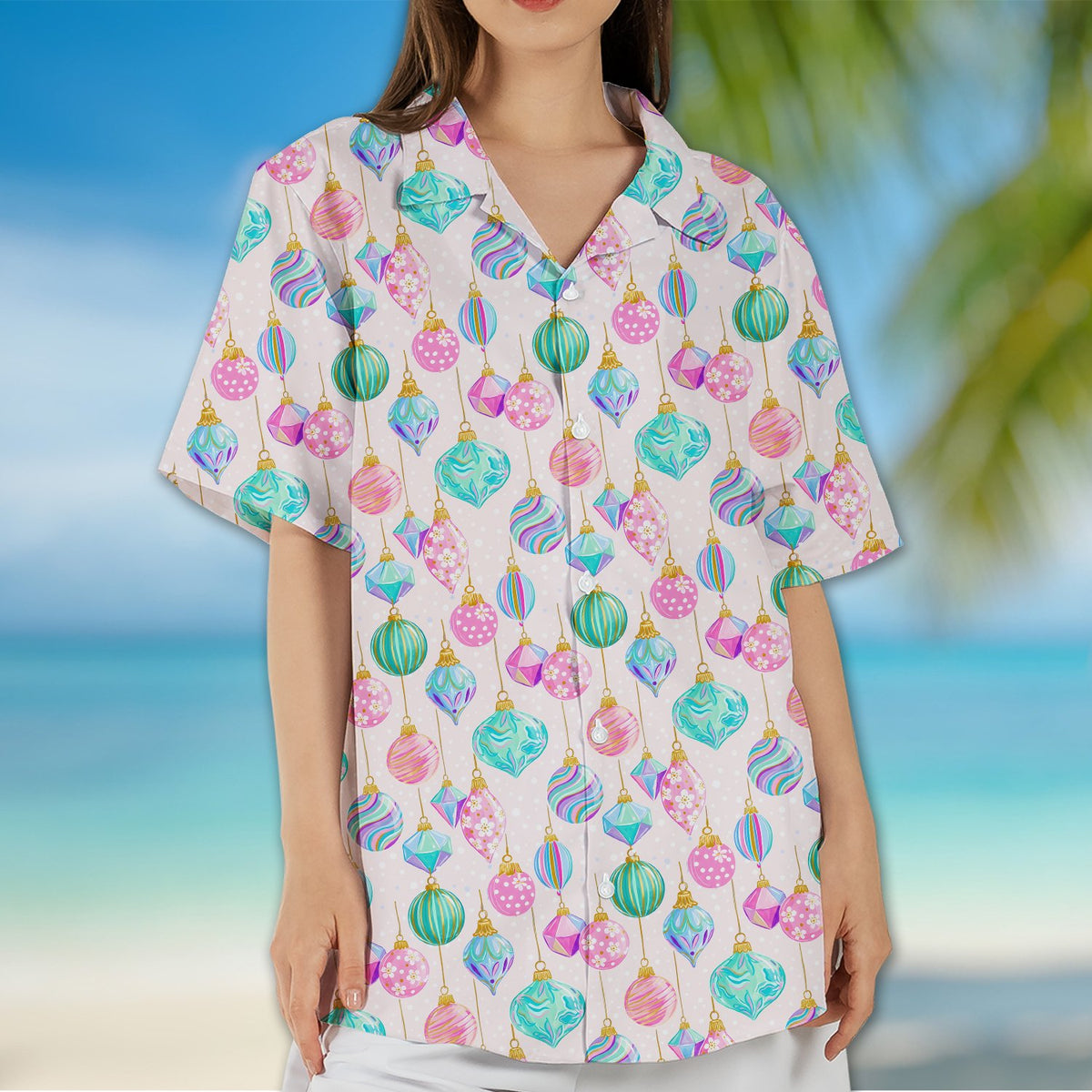 Lifestyle view of someone wearing the matching family hawaiian shirt