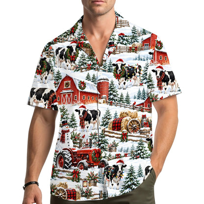 Lifestyle view of people wearing the matching family hawaiian shirts outdoors