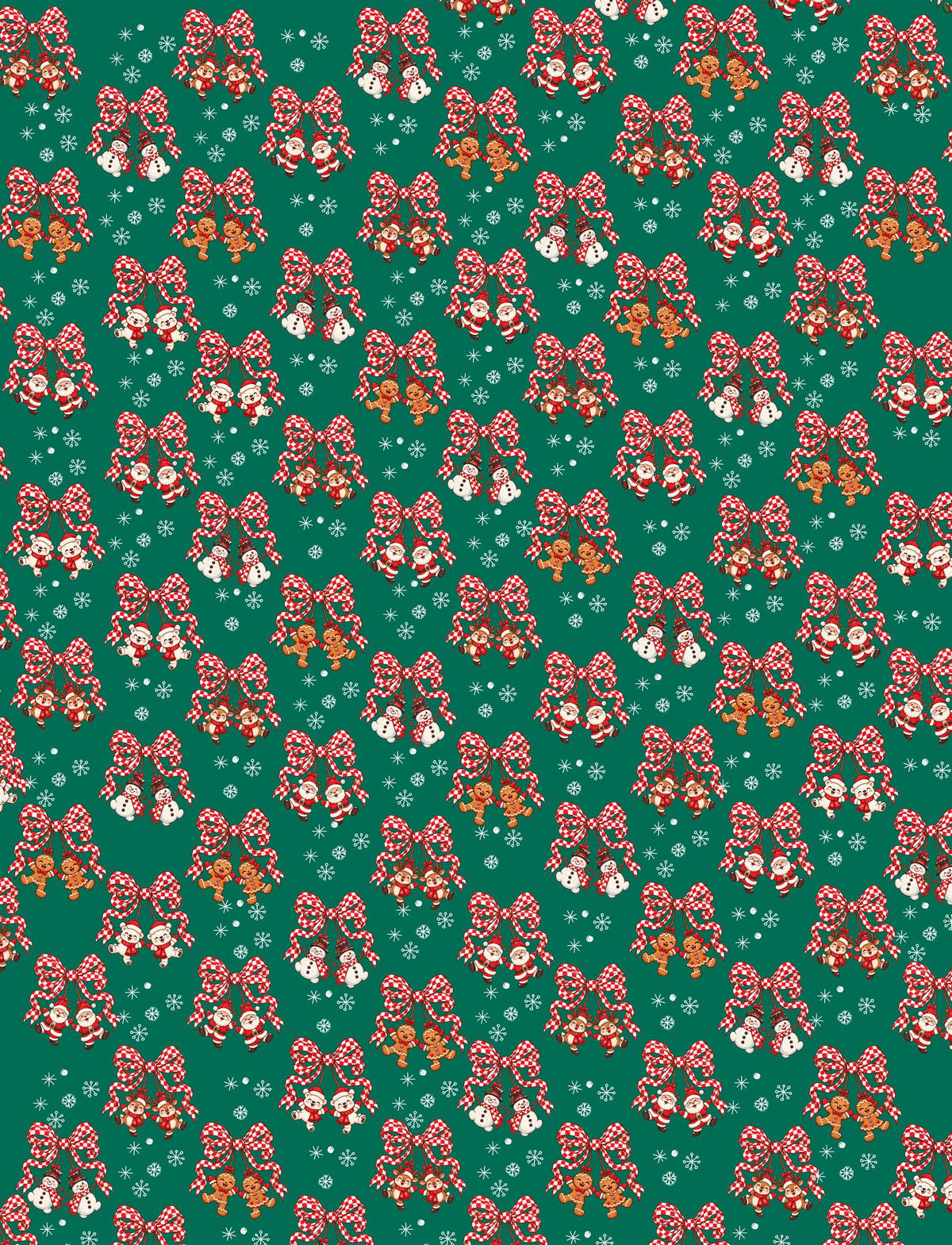 Detail view of the green Christmas hawaiian shirt pattern