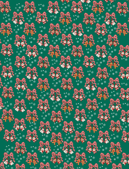 Detail view of the green Christmas hawaiian shirt pattern