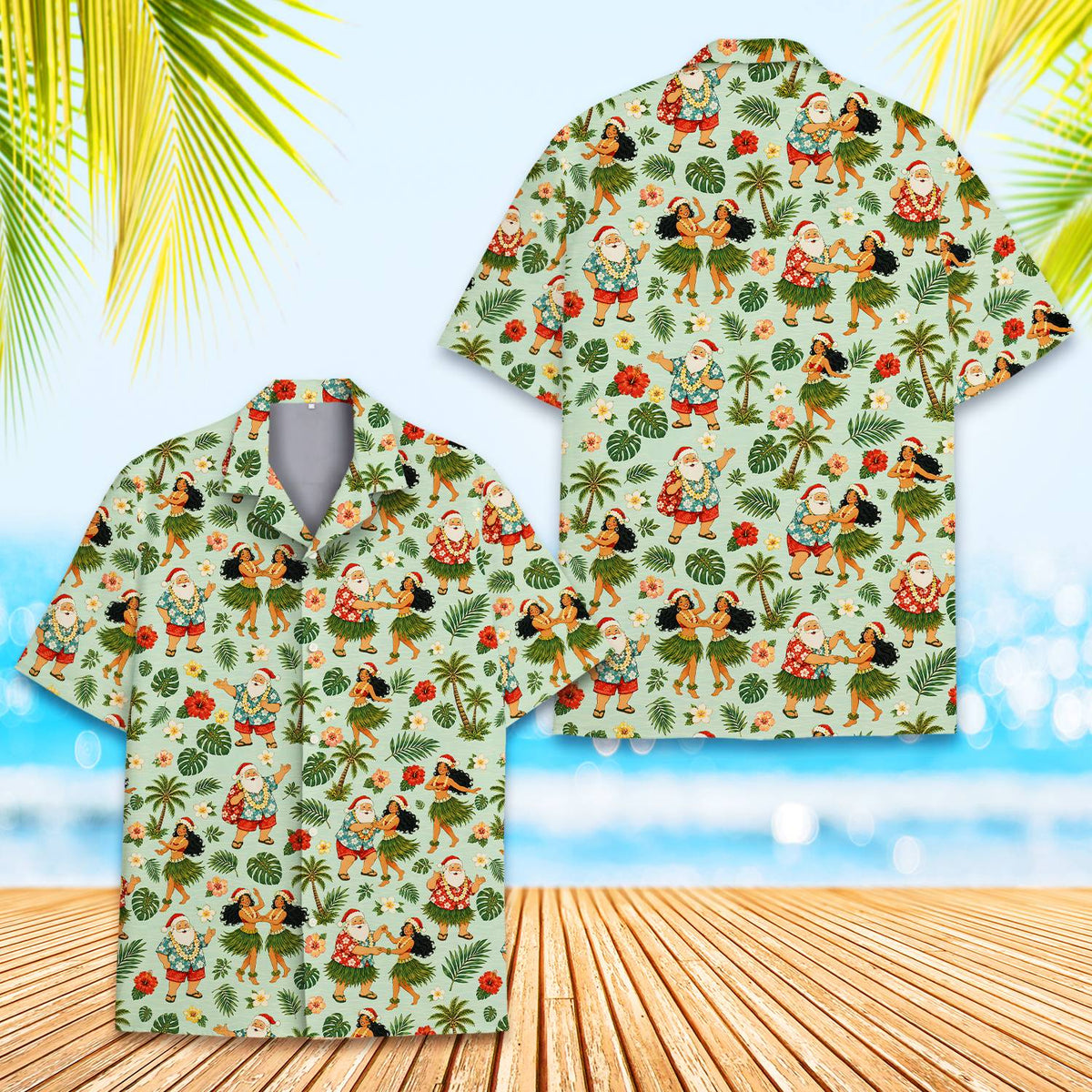 Additional detail view of the button-down christmas shirt